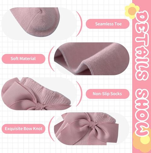 Zando Baby Knee High Socks With Bow Toddler Long Socks Girls Stockings 0-4T | Soft Cotton Seamless Stockings for Newborn Infant Girls, Stretchy Cute Ruffle Cuff, Durable for Everyday Church Dress Wear in Saudi Arabia