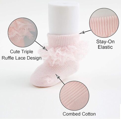جوارب دانتيل صغيرة للأطفال من Mini Angel جوارب مكشكشة ثلاثية من الدانتيل للفتيات حديثي الولادة ومجموعة هدايا للأطفال حديثي الولادة in Kuwait