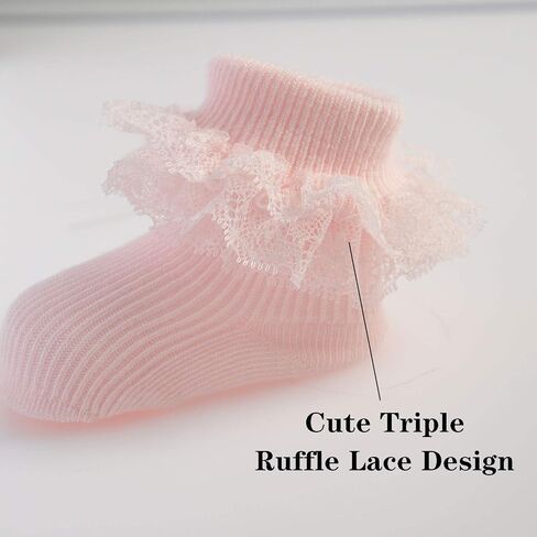 جوارب دانتيل صغيرة للأطفال من Mini Angel جوارب مكشكشة ثلاثية من الدانتيل للفتيات حديثي الولادة ومجموعة هدايا للأطفال حديثي الولادة in Kuwait