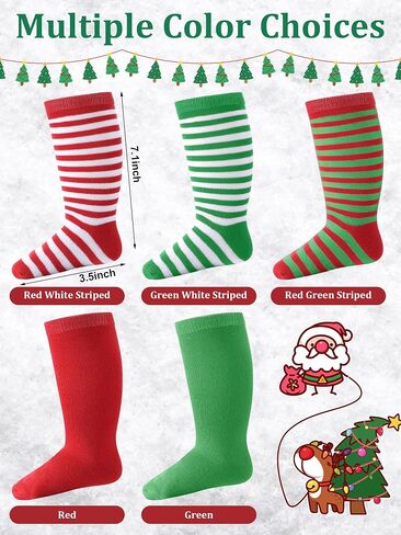 Foaincore 5 Pair Baby Christmas Knee High Socks Cotton Long Striped Tube Socks for Toddler Baby Boys Girls Christmas Wear in Saudi Arabia