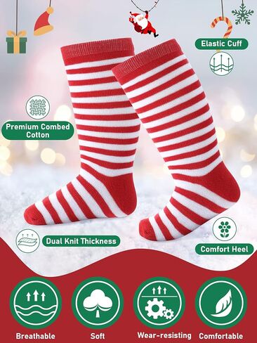 Foaincore 5 Pair Baby Christmas Knee High Socks Cotton Long Striped Tube Socks for Toddler Baby Boys Girls Christmas Wear in Saudi Arabia