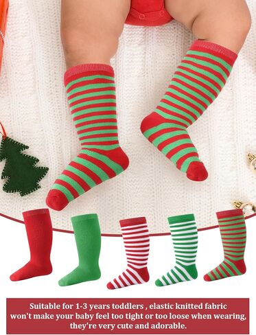 Foaincore 5 Pair Baby Christmas Knee High Socks Cotton Long Striped Tube Socks for Toddler Baby Boys Girls Christmas Wear in Saudi Arabia