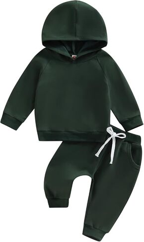 Thorn Tree Infant Baby Boys Pants Set Hooded Solid Sweatshirt Top Pocket Elastic Waist Pants 2Pcs Outfits Fall Winter Suit in Saudi Arabia