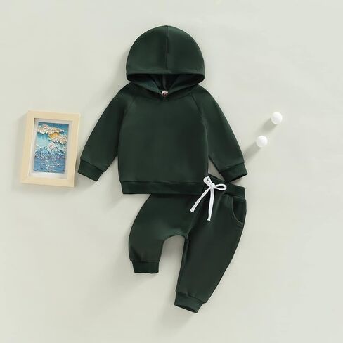 Thorn Tree Infant Baby Boys Pants Set Hooded Solid Sweatshirt Top Pocket Elastic Waist Pants 2Pcs Outfits Fall Winter Suit in Saudi Arabia