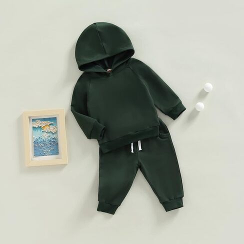 Thorn Tree Infant Baby Boys Pants Set Hooded Solid Sweatshirt Top Pocket Elastic Waist Pants 2Pcs Outfits Fall Winter Suit in Saudi Arabia