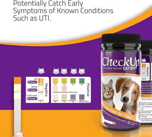 شرائط اختبار البول للقطط والكلاب من CheckUp UTI - اكتشاف درجة الحموضة والنيتريت وخلايا الدم البيضاء × 50 in Kuwait