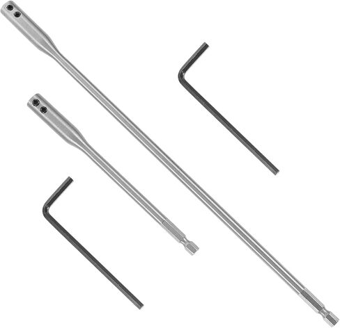 AGFELO 1/4 Drill Bit Extension Set, 6 and 12 Inches Wood Spade Flexible Drill Bit Extender, Spade Drill Bit Extension with 2 Pieces Key, Use with High-Carbon Steel Wood Spade Bits (Silver-4 Pcs) in Kuwait