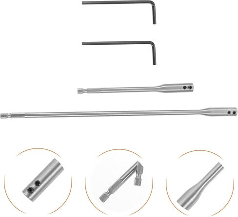 AGFELO 1/4 Drill Bit Extension Set, 6 and 12 Inches Wood Spade Flexible Drill Bit Extender, Spade Drill Bit Extension with 2 Pieces Key, Use with High-Carbon Steel Wood Spade Bits (Silver-4 Pcs) in Kuwait