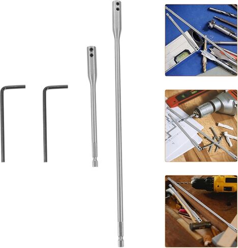 AGFELO 1/4 Drill Bit Extension Set, 6 and 12 Inches Wood Spade Flexible Drill Bit Extender, Spade Drill Bit Extension with 2 Pieces Key, Use with High-Carbon Steel Wood Spade Bits (Silver-4 Pcs) in Kuwait