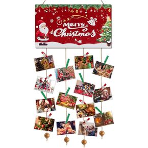 حامل بطاقة عيد الميلاد Lanstics عيد الميلاد حامل صور خشبي مع 30 مقطع عيد الميلاد الجدار شنقا حامل الصور بطاقة عيد الميلاد عرض لوحة صورة معلقة DIY بها بنفسك الحرف غرفة نوم ديكور جدار الطرف in Kuwait