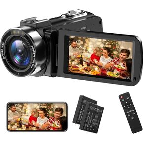 كاميرا فيديو KOMERY، 4K 60FPS 56MP، إصدار ليلي بالأشعة تحت الحمراء، شاشة قلاب 16X تكبير واي فاي، كاميرا تسجيل فيديو يوتيوب مع بطاريتين 2.4 جيجا للتحكم عن بعد in Kuwait