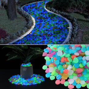 Sasylvia 3000 Pcs Glow in The Dark Rocks 1 Inch Glow Rocks 12.6 LB Garden Glow in The Dark Stone Outdoor Glow in The Dark Pebbles for Landscaping Walkway Pathway Backyard Fish Tank Plant (Dark Blue)