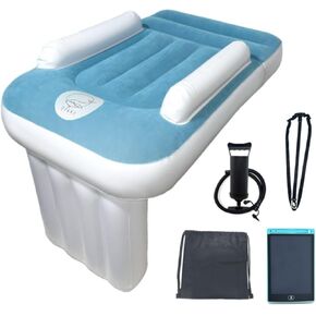 OPANO Inflatable Airplane Bed for Toddler - Portable Air Mattress with Soft Velvet Flocking, Reinforced Edges, Leg Support - Includes Air Pump, Safety Belt, Drawing Screen, Backpack - Baby Essentials in Saudi Arabia