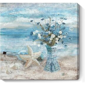 Large Canvas Wall Art for Living Room Blue Beach Wall Decor Ocean Theme Print Seaside Framed Artwork for Bedroom Bathroom Abstract Seascape Painting Coastal Flower Picture Home Office Decor 30x30inch in Kuwait