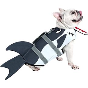 Dog Life Jacket Ripstop Pet Safety Floatation Vest Adjustable Dog Life Preserver Reflective Durable Rescue Handle Pet Lifesaver for Small Medium Large Dogs Swimming Beach Boating（Shark, S）