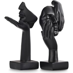 oliruim Black Home Decor Accent Art Woman face Statue Collectible Statue for Modern Home Living Room Bookshelf Black Desk Decor 3 Pieces Set(3 Pcs Black)