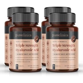 pureclinica Triple Strength Hyaluronic Acid 300mg x 720 Tablets (4 Bottles with 180 Tablets in Each - 12 Months Supply). 300% Stronger Than Any Other HLA Tablet