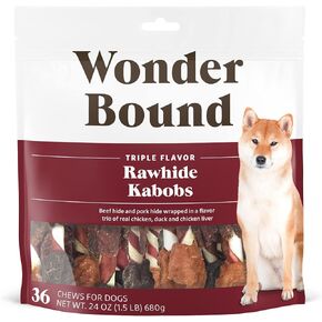 Amazon Brand - Wonder Bound Triple Flavor Rawhide Kabobs for Dogs, Variety, 1.5 pound (Pack of 1) in Saudi Arabia