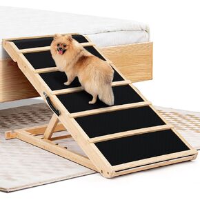 Yoassi Folding Pet Ramp, 39.4" Dog Ramp for Bed, Couch, and Car with Non-Slip Rubber Surface, 18" Wide Wooden Platform, and 4 Adjustable Heights, Suitable for Large Dogs up to 120lbs in Kuwait