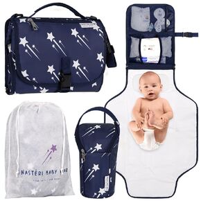 Nastéri Baby Gear Extra Large Portable Baby Changing Pad with Memory Foam Pillow & Insulated Bottle Bag – Waterproof Portable Baby Changing Station for Girls & Boys - Navy in Saudi Arabia