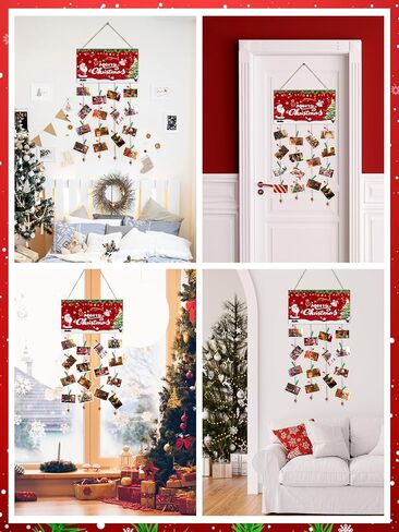 حامل بطاقة عيد الميلاد Lanstics عيد الميلاد حامل صور خشبي مع 30 مقطع عيد الميلاد الجدار شنقا حامل الصور بطاقة عيد الميلاد عرض لوحة صورة معلقة DIY بها بنفسك الحرف غرفة نوم ديكور جدار الطرف in Kuwait