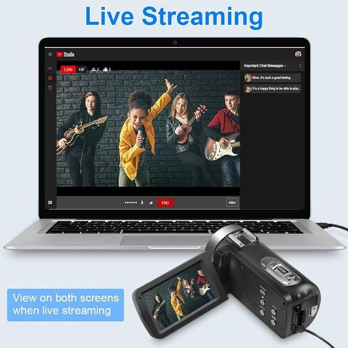 كاميرا فيديو KOMERY، 4K 60FPS 56MP، إصدار ليلي بالأشعة تحت الحمراء، شاشة قلاب 16X تكبير واي فاي، كاميرا تسجيل فيديو يوتيوب مع بطاريتين 2.4 جيجا للتحكم عن بعد in Kuwait