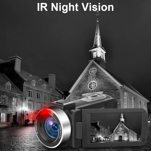 كاميرا فيديو KOMERY، 4K 60FPS 56MP، إصدار ليلي بالأشعة تحت الحمراء، شاشة قلاب 16X تكبير واي فاي، كاميرا تسجيل فيديو يوتيوب مع بطاريتين 2.4 جيجا للتحكم عن بعد in Kuwait