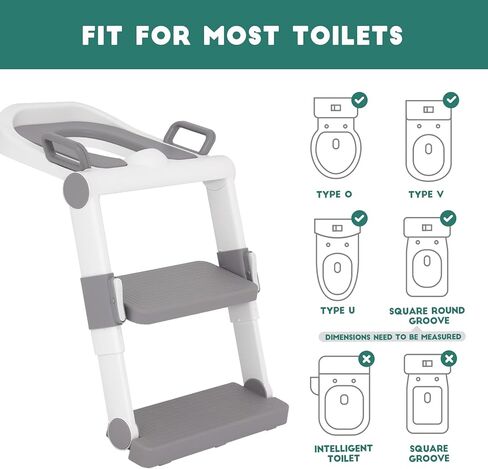 Non-installation Potty Training Toilet Seat with Adjustable Step Stool Ladder for Baby Toddler Kids, Foldable Non-Slip Potty Chair with PU Cushion for Boys Girls in Kuwait