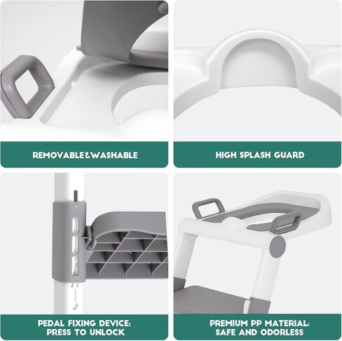 Non-installation Potty Training Toilet Seat with Adjustable Step Stool Ladder for Baby Toddler Kids, Foldable Non-Slip Potty Chair with PU Cushion for Boys Girls in Kuwait