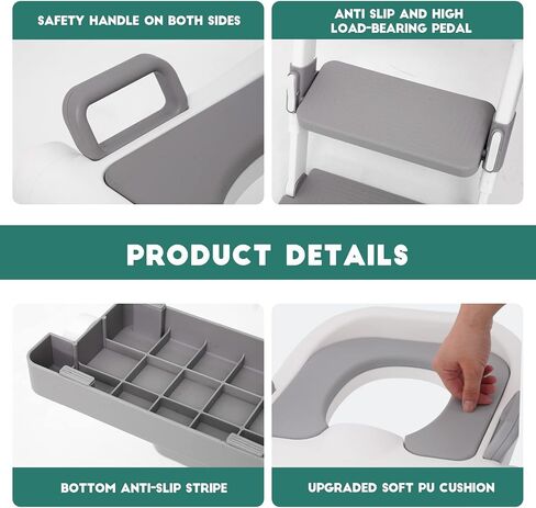 Non-installation Potty Training Toilet Seat with Adjustable Step Stool Ladder for Baby Toddler Kids, Foldable Non-Slip Potty Chair with PU Cushion for Boys Girls in Kuwait