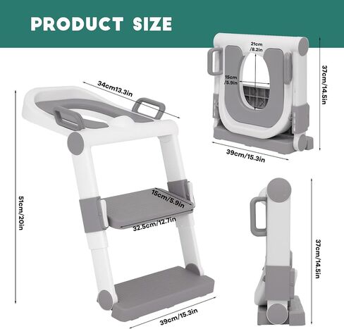 Non-installation Potty Training Toilet Seat with Adjustable Step Stool Ladder for Baby Toddler Kids, Foldable Non-Slip Potty Chair with PU Cushion for Boys Girls in Kuwait