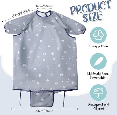JaGely 3 Pcs Coverall Baby Feeding Bib Long Sleeves Attaches to Highchair Booster Seat Table Smock for Eating Easy Clean Apron Neutral Weaning 6-36 Months Toddler Boys Girls Kids, Blue, Gray, Green in Kuwait