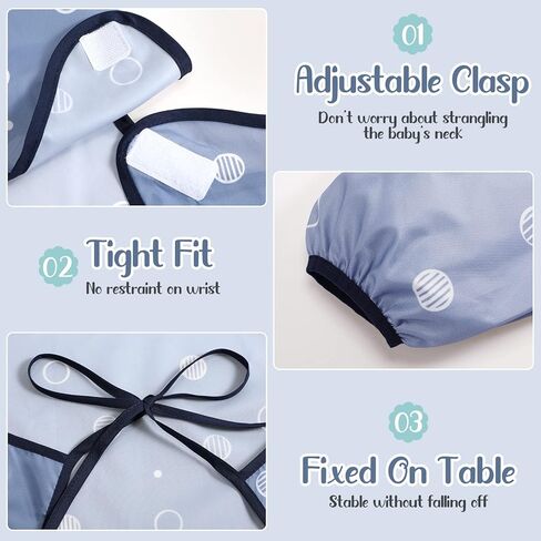 JaGely 3 Pcs Coverall Baby Feeding Bib Long Sleeves Attaches to Highchair Booster Seat Table Smock for Eating Easy Clean Apron Neutral Weaning 6-36 Months Toddler Boys Girls Kids, Blue, Gray, Green in Kuwait