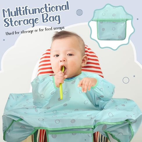 JaGely 3 Pcs Coverall Baby Feeding Bib Long Sleeves Attaches to Highchair Booster Seat Table Smock for Eating Easy Clean Apron Neutral Weaning 6-36 Months Toddler Boys Girls Kids, Blue, Gray, Green in Kuwait