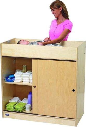 طاولة تغيير الحفاضات من شركة Children's Factory Angeles Value Line، ANG9039، محطة تغيير حفاضات الأطفال، منظمة تخزين الرضع للرعاية النهارية أو الحضانة أو مرحلة ما قبل المدرسة، تتضمن وسادة in Kuwait