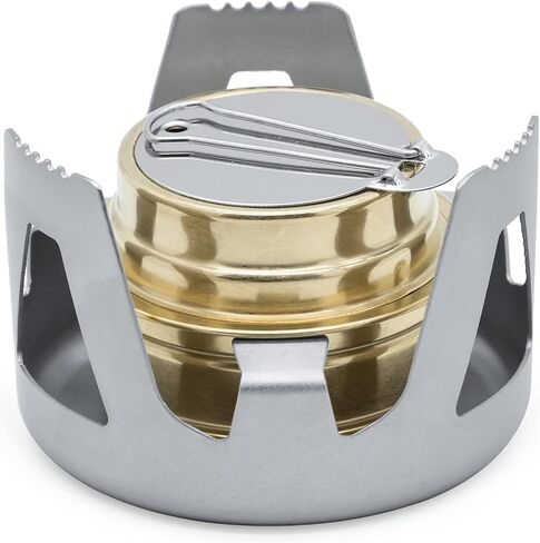 Portable Mini Alcohol Stove for Backpacking Lightweight Brass Spirit Burner with Aluminium Stand for Outdoor Hiking Camping Camp Survival - Gray in Kuwait