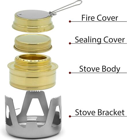 Portable Mini Alcohol Stove for Backpacking Lightweight Brass Spirit Burner with Aluminium Stand for Outdoor Hiking Camping Camp Survival - Gray in Kuwait