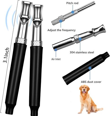 2pcs Ultrasonic Stainless Steel Dog Whistle to Stop Barking, Professional Dog Training & Behavior Aids for Small Medium Large Dogs, Adjustable Dog Whistle with Lanyard Strap to Make Dogs Come to You in Kuwait