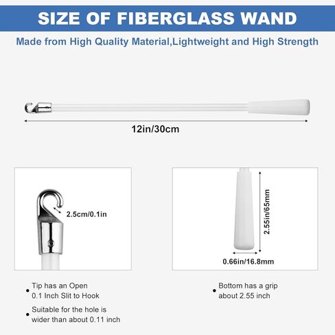 عصا عمياء مقاس 12 بوصة، استبدال عصا الستائر الرأسية بخطاف ومقبض، قضبان إمالة أعمى للنافذة من الألياف الزجاجية البيضاء، قطع غيار عصا الستائر، عصا ستارة عصا إمالة أعمى للنافذة in Kuwait