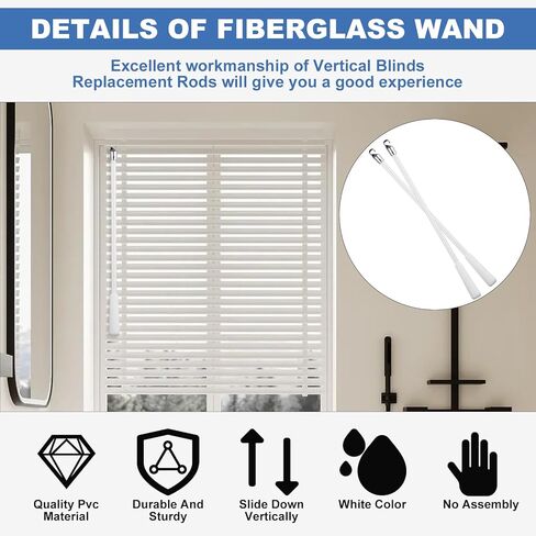 عصا عمياء مقاس 12 بوصة، استبدال عصا الستائر الرأسية بخطاف ومقبض، قضبان إمالة أعمى للنافذة من الألياف الزجاجية البيضاء، قطع غيار عصا الستائر، عصا ستارة عصا إمالة أعمى للنافذة in Kuwait