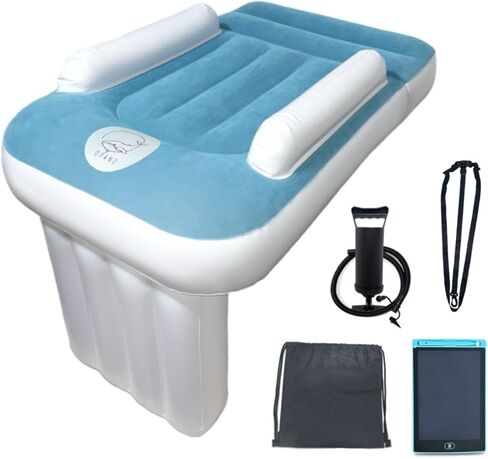 OPANO Inflatable Airplane Bed for Toddler - Portable Air Mattress with Soft Velvet Flocking, Reinforced Edges, Leg Support - Includes Air Pump, Safety Belt, Drawing Screen, Backpack - Baby Essentials in Saudi Arabia