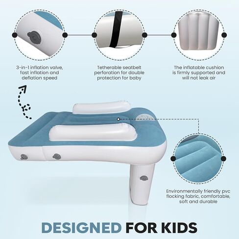 OPANO Inflatable Airplane Bed for Toddler - Portable Air Mattress with Soft Velvet Flocking, Reinforced Edges, Leg Support - Includes Air Pump, Safety Belt, Drawing Screen, Backpack - Baby Essentials in Saudi Arabia