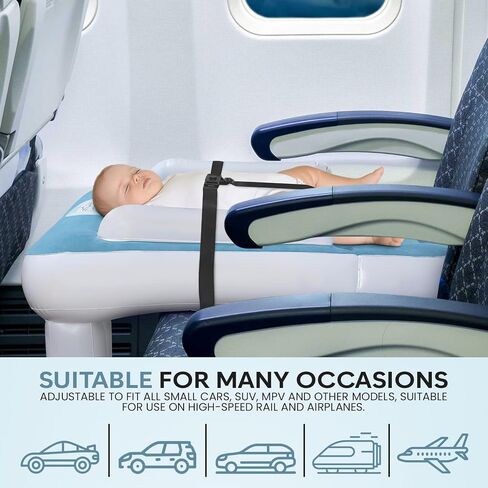 OPANO Inflatable Airplane Bed for Toddler - Portable Air Mattress with Soft Velvet Flocking, Reinforced Edges, Leg Support - Includes Air Pump, Safety Belt, Drawing Screen, Backpack - Baby Essentials in Saudi Arabia