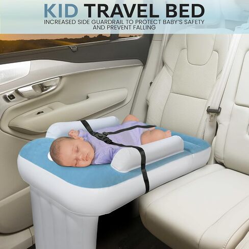 OPANO Inflatable Airplane Bed for Toddler - Portable Air Mattress with Soft Velvet Flocking, Reinforced Edges, Leg Support - Includes Air Pump, Safety Belt, Drawing Screen, Backpack - Baby Essentials in Saudi Arabia