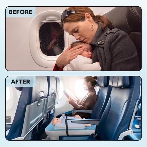 OPANO Inflatable Airplane Bed for Toddler - Portable Air Mattress with Soft Velvet Flocking, Reinforced Edges, Leg Support - Includes Air Pump, Safety Belt, Drawing Screen, Backpack - Baby Essentials in Saudi Arabia