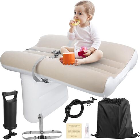 FACULX Toddler Travel Bed, Inflatable Airplane Bed for Toddler Kids with Safety Belt and Pump, Blow Up Toddler Air Mattress for Car, Airplane Economy Seats, Train (Grey) in Kuwait