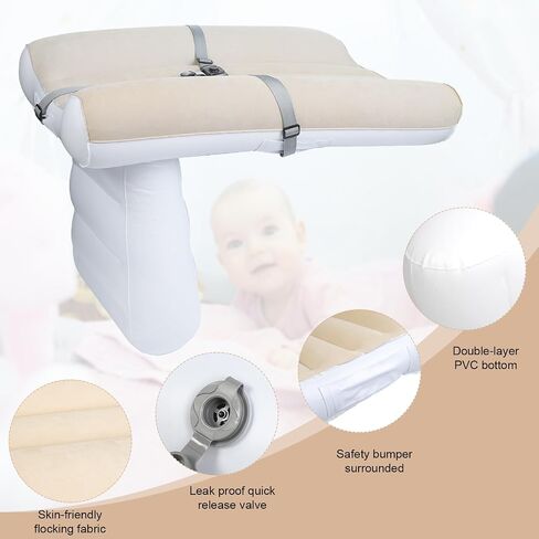 FACULX Toddler Travel Bed, Inflatable Airplane Bed for Toddler Kids with Safety Belt and Pump, Blow Up Toddler Air Mattress for Car, Airplane Economy Seats, Train (Grey) in Kuwait