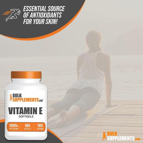 BULKSUPPLEMENTS.COM Vitamin E 1000 IU Softgels - Vitamin E Supplements, Vitamin E Capsules - Antioxidant Support, Vitamin E Softgels - Gluten Free, 1 Softgel per Serving, 180 Softgels in Saudi Arabia