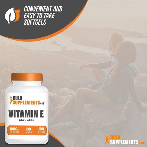 BULKSUPPLEMENTS.COM Vitamin E 1000 IU Softgels - Vitamin E Supplements, Vitamin E Capsules - Antioxidant Support, Vitamin E Softgels - Gluten Free, 1 Softgel per Serving, 180 Softgels in Saudi Arabia