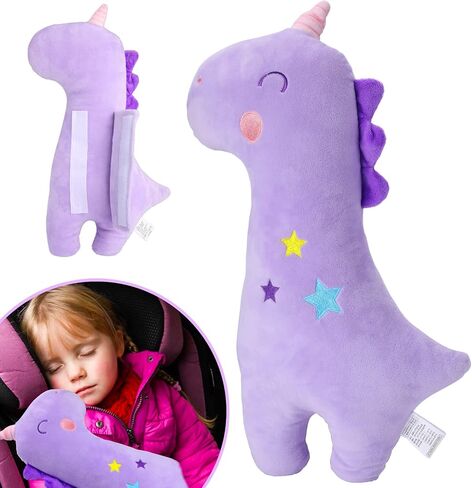 Barelove Seat Belt Cover Pillow for Kids, Car Seatbelt Cushion Shoulder Neck Support Protector Pad, Soft Stuffed Travel Vehicle Safety Belts Strap Pillow for Child Headrest, Christmas Gifts (Dinosaur) in Kuwait
